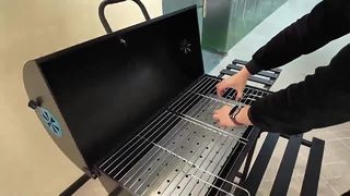 Ψησταριά εξωτερικού χώρου με κάρβουνα, ψησταριά μπάρμπεκιου αυλής βίλας, οικιακή χρήση 5-10, μεγάλη σκεπαστή, αντι