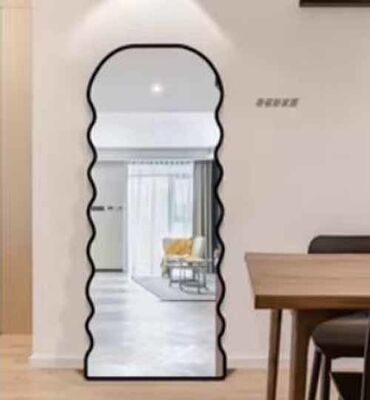 Επιδαπέδιο Ασύμμετρο Καθρέφτη Μπάνιου με Κορνίζα από Ξύλο Καρυδιάς, Ρουστίκ Διακόσμηση Αγροικίας, Καθρέφτης για Υπνοδωμάτιο, Σαλόνι, Είσοδο